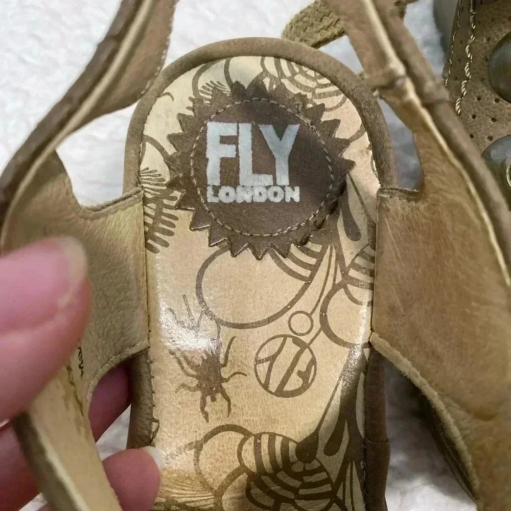 Fly London Women’s‎ Yiva Perforated Brown Taupe Wedge Pump Sandals 36 US 5.5-6